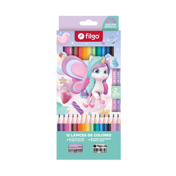 LAPICES COLOR FILGO FANTASIA UNICORNIO x 12L + 2HB