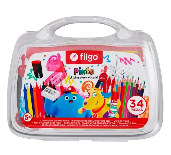 VALIJA FILGO PINTO - LISTOS PARA EL COLE / ESTUCHE PLASTICO x 34u