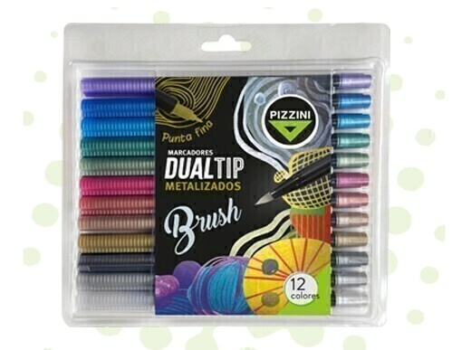 MARCADOR PIZZINI DUALTIP METALIZADOS x 12u