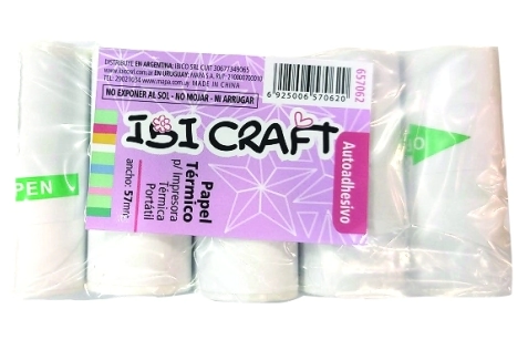 IBI CRAFT PAPEL P/IMPRESORA AUTOADH. x 5u BLANCO 3mts