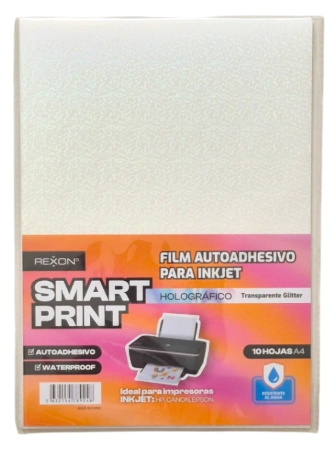 FILM REXON A4 AUTOADHESIVO HOLOGRAFICO TRANSP. GLITTER x 10hjs