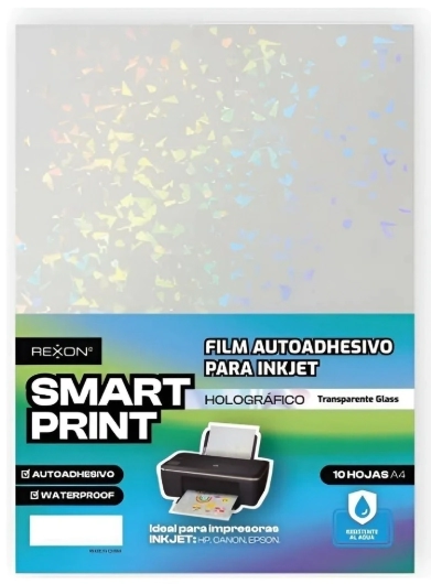 FILM REXON A4 AUTOADHESIVO HOLOGRAFICO TRANSP. GLASS x 10hjs
