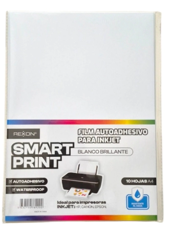 FILM REXON A4 AUTOADHESIVO BLANCO BRILLANTE x 10hjs