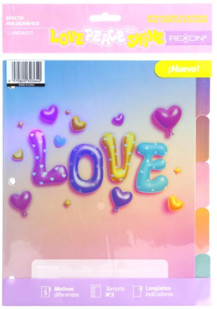 SEPARADOR REXON N�3 LOVE PEACE AND SHINE C/S x 5u