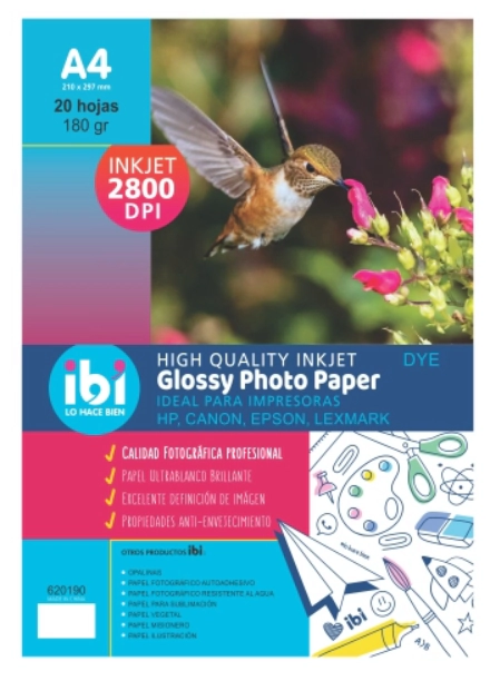 PAPEL FOTOGRAFICO IBI A4 180grs x 20hjs