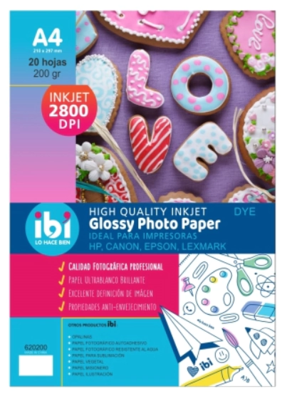 PAPEL FOTOGRAFICO IBI A4 200grs x 20hjs