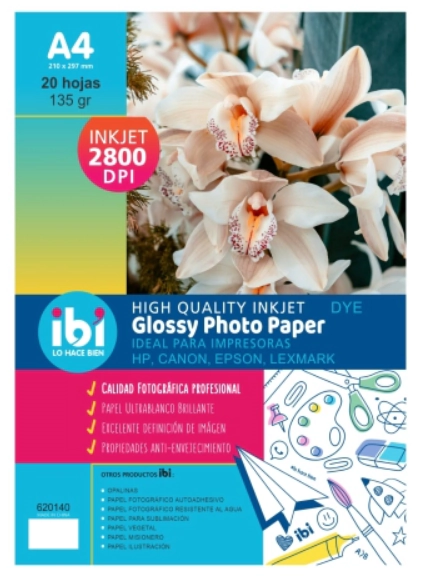 PAPEL FOTOGRAFICO IBI A4 135grs x 20hjs