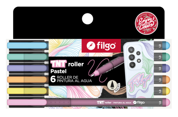 BOLIGRAFO FILGO TNT ROLLER AL AGUA PASTEL 1.0mm x 6u