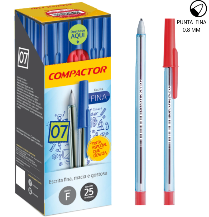 BOLIGRAFO COMPACTOR FINA 0.7 x 25u ROJA