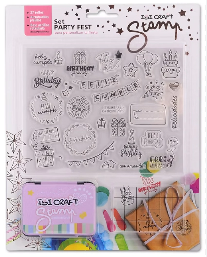 IBI CRAFT STAMP SET (SELLOS+ALMOHADILLA+BASE) PARTY