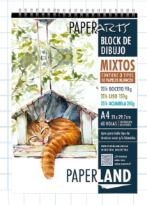 BLOCK PAPERLAND ARTS A4 MIX BOCETO 90grs - LISO 150grs - ACUARELA 240grs x 60hjs