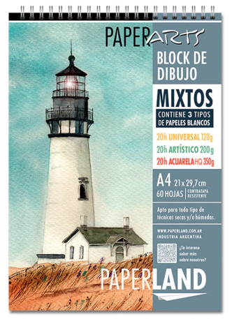 BLOCK PAPERLAND ARTS A4 MIX UNIVERSAL 120grs - ARTISTICO 200grs - ACUARELA 350grs x 60hjs