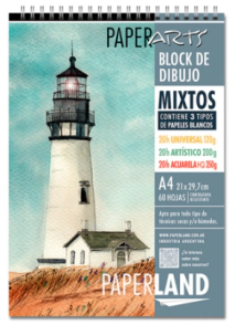 BLOCK PAPERLAND ARTS A3 MIX  UNIVERSAL 120grs - ARTISTICO 200grs - ACUARELA 350grs x 60hjs