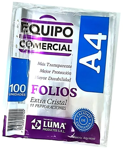 FOLIOS LUMA A4 COMERCIAL - CLASICO x 100u
