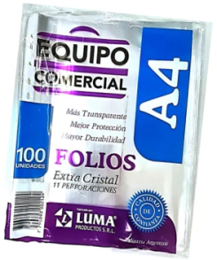 FOLIOS LUMA A4 COMERCIAL - CLASICO x 100u