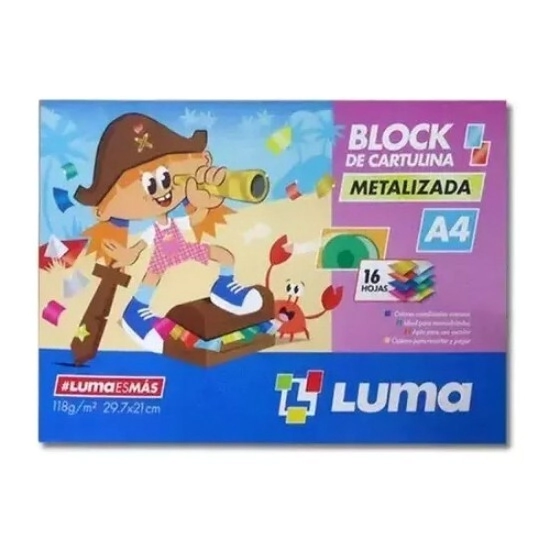 BLOCK LUMA A4 CARTULINA METALIZADA x 16hjs