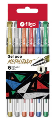 BOLIGRAFO FILGO GEL POP METALIZADO x 6u